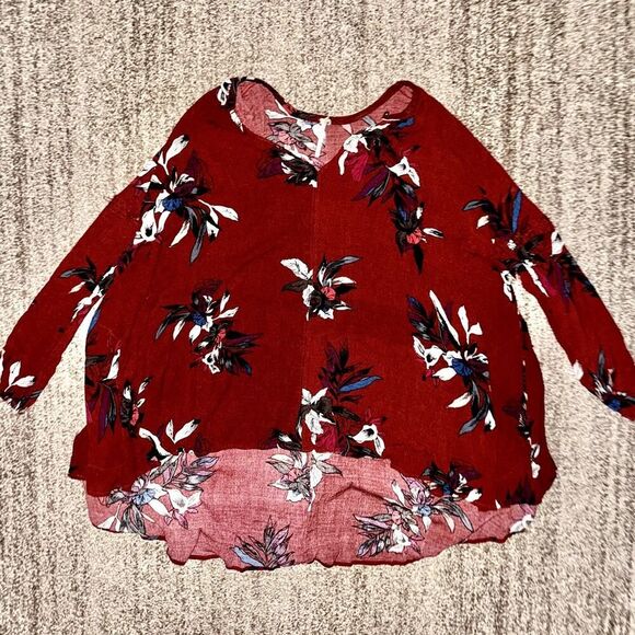 Free People Women's People Tree Swing Tunic Long Sleeve Shirt Red Floral Small - Picture 1 of 11